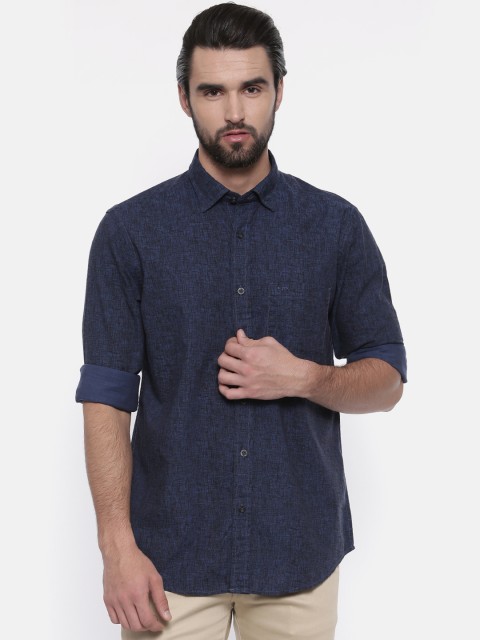 

ColorPlus Men Navy & Black Tailored Fit Printed Casual Shirt, Navy blue