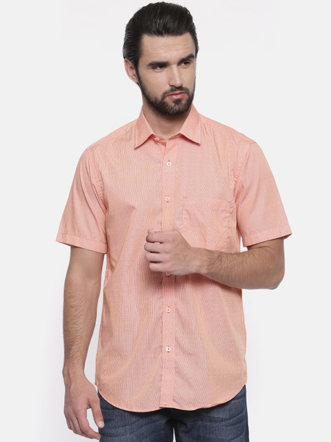 

ColorPlus Men Orange Tailored Fit Checked Casual Shirt