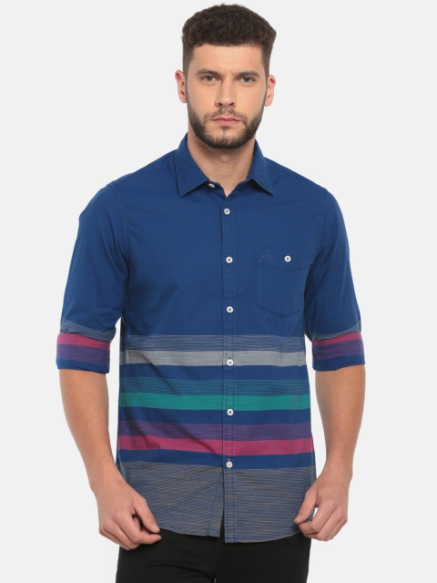 

ColorPlus Men Navy Blue Contemporary Regular Fit Striped Casual Shirt