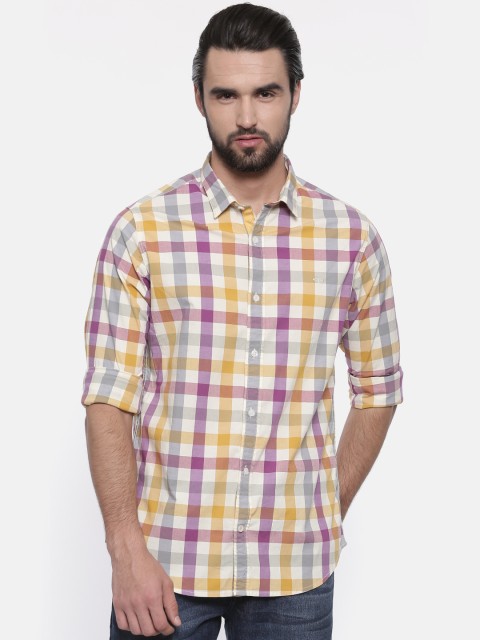 

ColorPlus Men Yellow & Purple Contemporary Fit Checked Casual Shirt