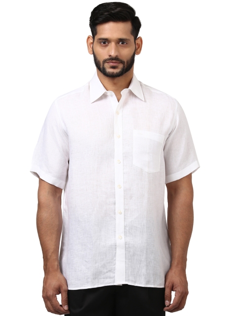 

ColorPlus Men White Tailored Fit Solid Linen Casual Shirt