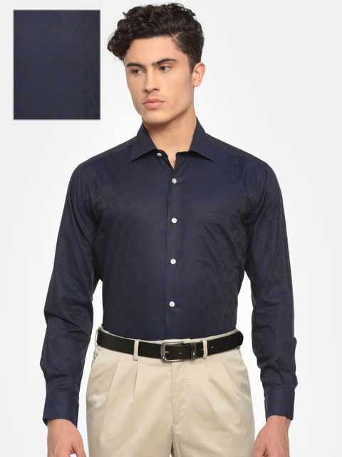 

ColorPlus Men Purple Tailored Fit Self Design Formal Shirt, Navy blue
