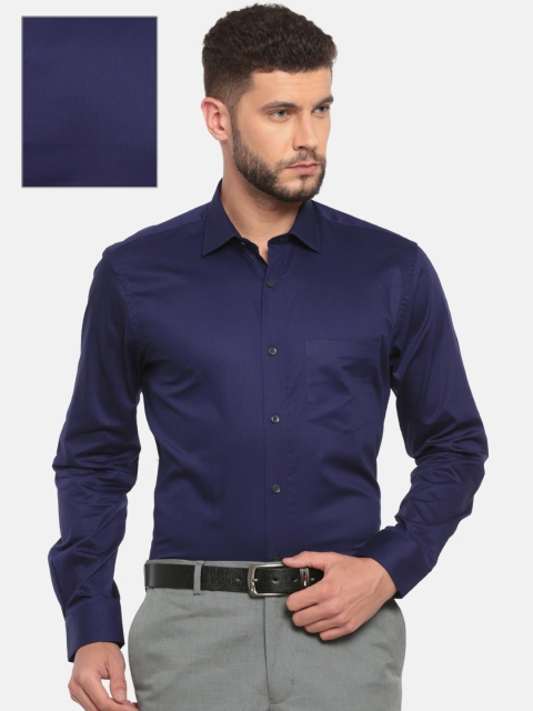

ColorPlus Men Navy Tailored Fit Solid Formal Shirt, Navy blue