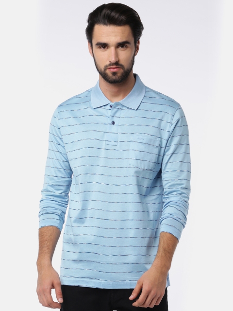 

ColorPlus Men Blue Striped Polo Collar T-shirt