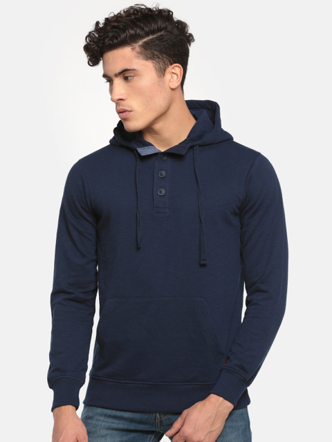 

ColorPlus Men Blue Solid Hooded Sweatshirt