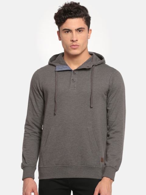 

ColorPlus Men Grey Solid Hooded Sweatshirt