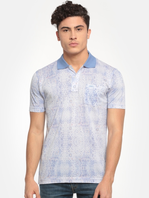 

ColorPlus Men White & Blue Printed Polo Collar T-shirt