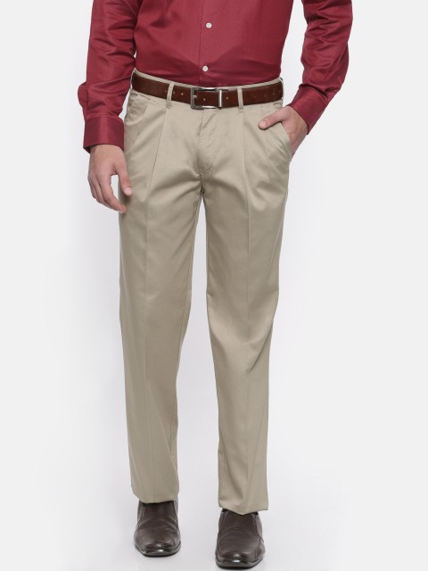 

ColorPlus Men Beige Tailored Regular Fit Solid Formal Trousers