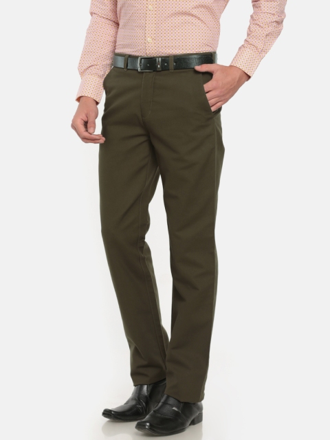 

ColorPlus Men Olive Green Tailored Regular Fit Solid Formal Trousers