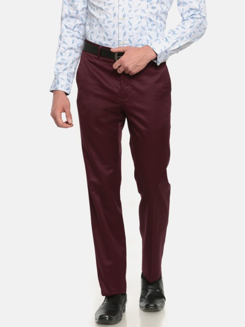 

ColorPlus Men Maroon Tailored Regular Fit Solid Formal Trousers
