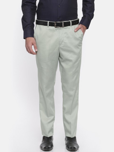 

ColorPlus Men Green Tailored Regular Fit Solid Formal Trousers