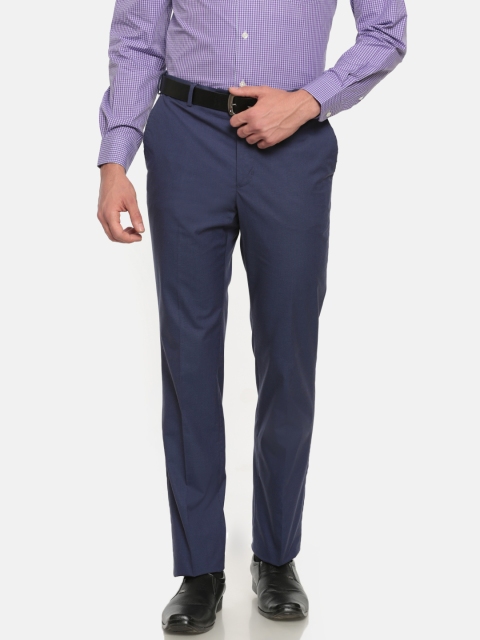 

ColorPlus Men Navy Regular Fit Solid Formal Trousers, Navy blue