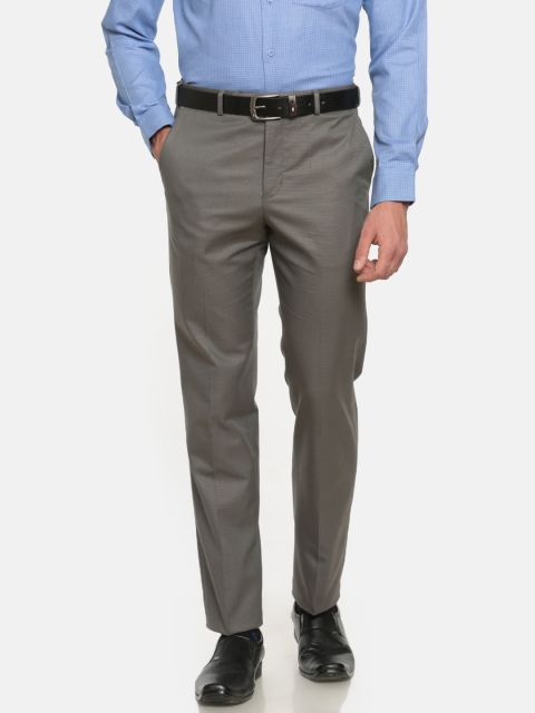 

ColorPlus Men Grey Tailored Fit Self-Design Regular Trousers