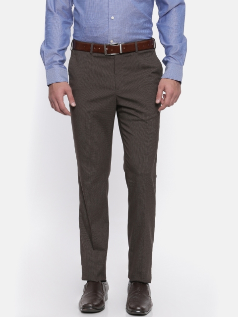 

ColorPlus Men Brown Regular Fit Self-Design Formal Trousers