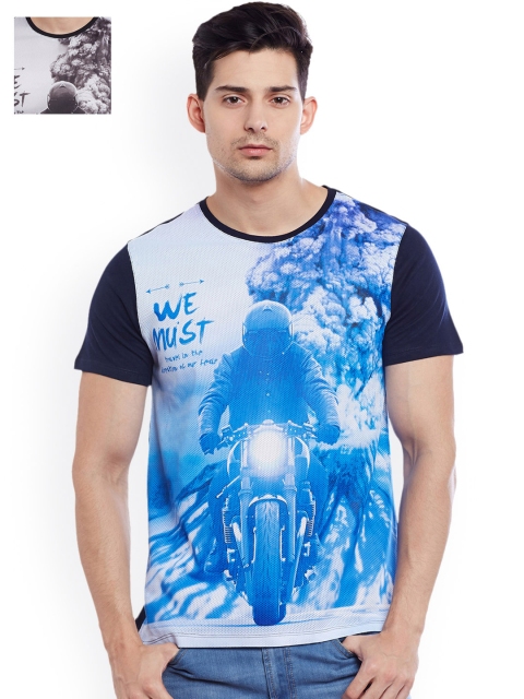 

Wear Your Mind Men Pack of 2 Printed Round Neck T-shirts, Blue