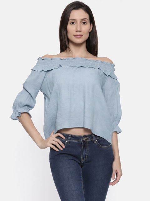 

Lee Cooper Women Blue Solid Bardot Top