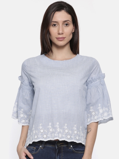 

Lee Cooper Women Blue Striped Pure Cotton Top