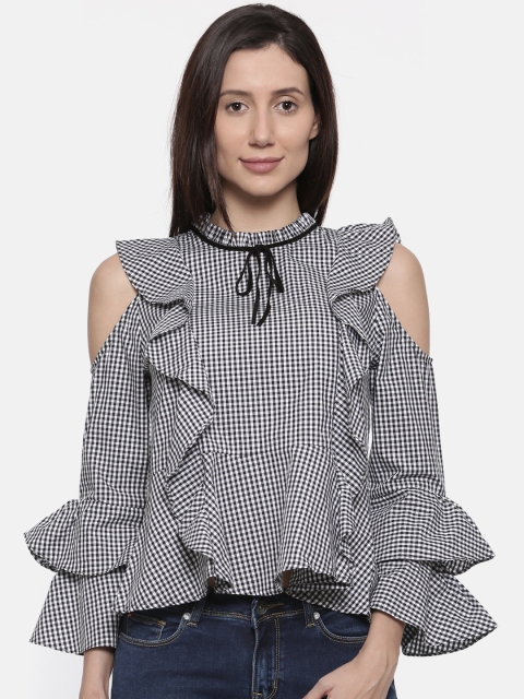 

Lee Cooper Women Black Checked Pure Cotton Top