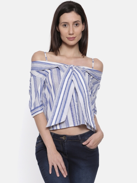 

Lee Cooper Women Blue & White Regular Fit Striped Casual Shirt