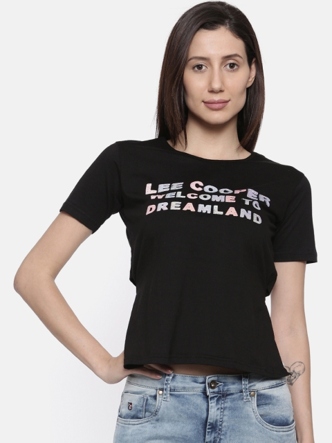 

Lee Cooper Women Black Printed Styled Back Pure Cotton Top