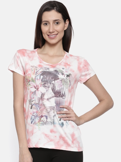 

Lee Cooper Women Peach-Coloured Printed Round Neck Pure Cotton T-shirt