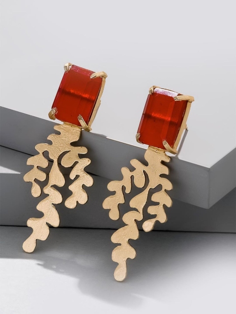 

Pipa Bella Gold-Toned & Red Leaf Shaped Drop Earrings