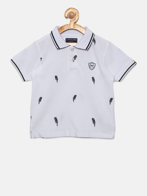 

SCULLERS Boys White Printed Polo Collar T-shirt