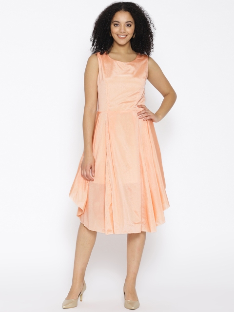 

Elle Women Peach-Coloured Solid Fit and Flare Dress