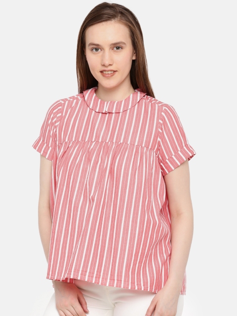 

ELLE Women Peach-Coloured Striped Styled Back Top