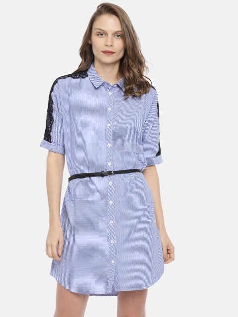 

ELLE Women Blue Striped Shirt Dress