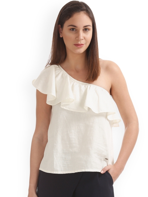 

ELLE Women Off-White One-Shoulder Solid Top
