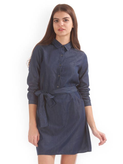 

ELLE Women Navy Blue Solid Shirt Dress