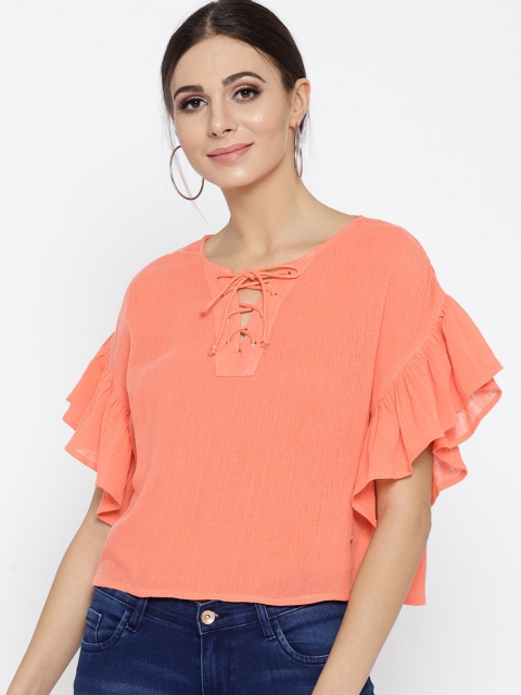

ELLE Women Peach-Coloured Solid Top