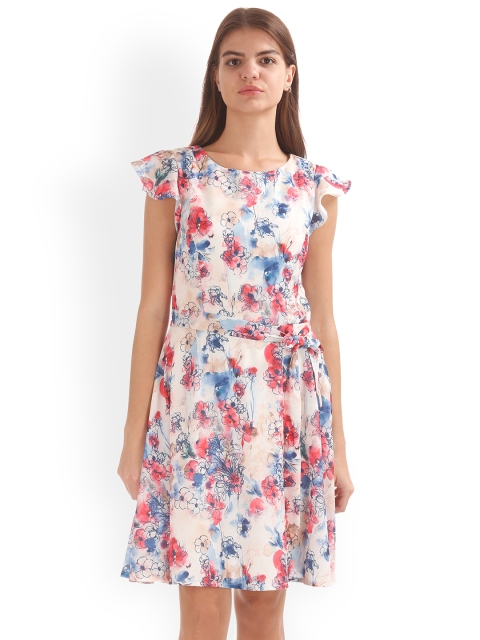 

ELLE Women Cream-Coloured Printed A-Line Dress