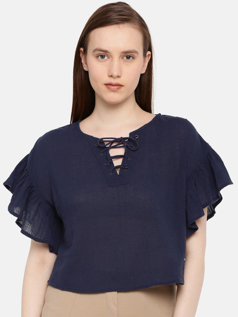 

ELLE Women Blue Solid Top, Navy blue