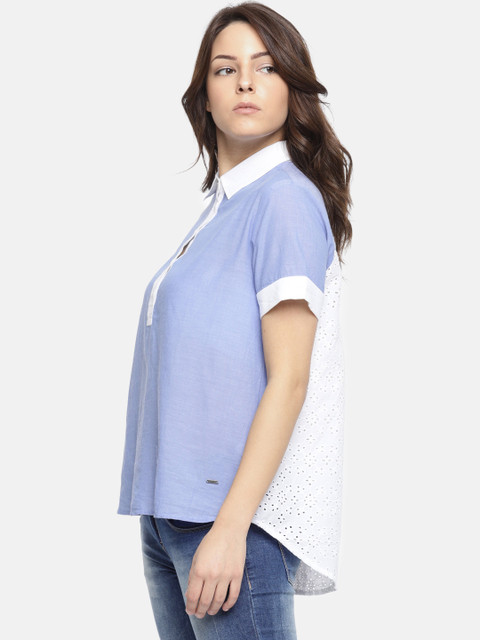 

ELLE Women Blue Solid High-Low Top