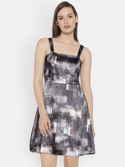 

ELLE Women Charcoal Grey Printed Fit & Flare Dress