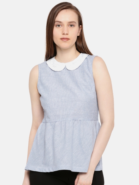 

ELLE Women Blue & Off-White Striped Top