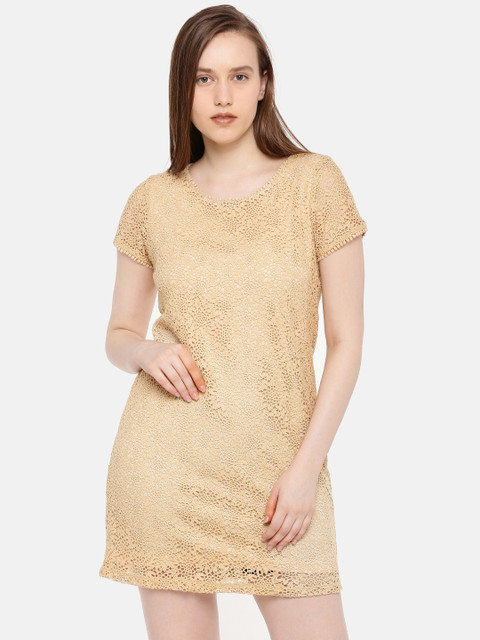 

ELLE Women Beige Self Design A-Line Dress