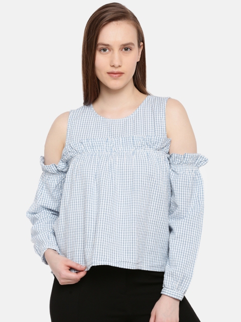 

ELLE Women Blue & White Checked Top