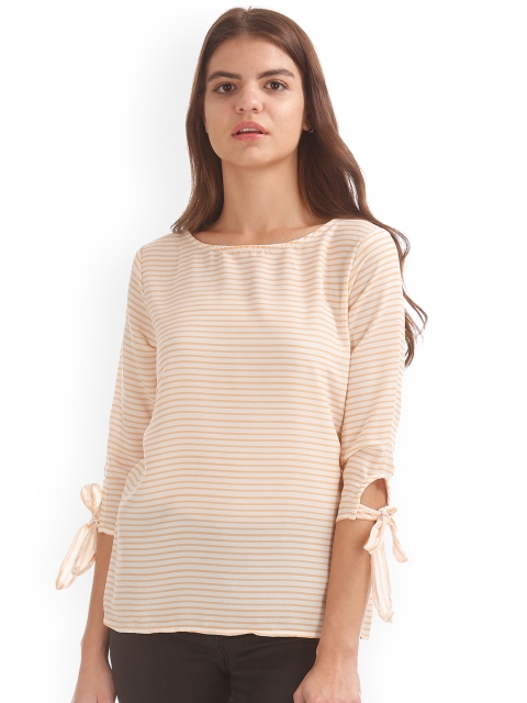 

ELLE Women Peach-Coloured Striped Styled Back Top