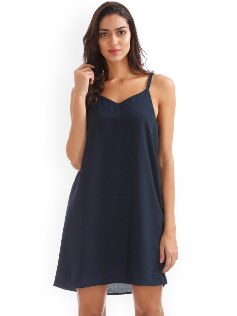 

ELLE Women Navy Blue Solid A-Line Dress