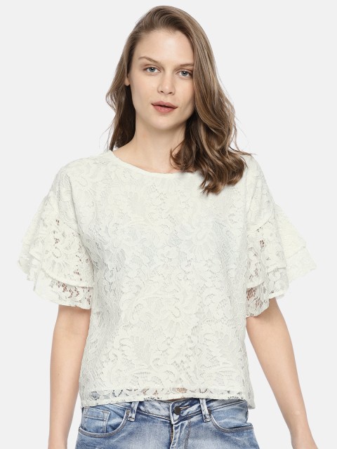 

ELLE Women White Self Design Top