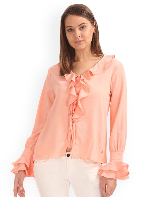 

ELLE Women Peach-Coloured Solid Top