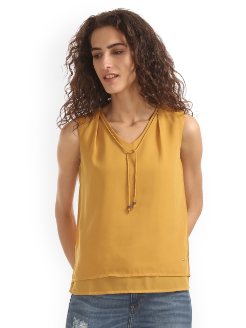 

ELLE Women Mustard Yellow Solid Top