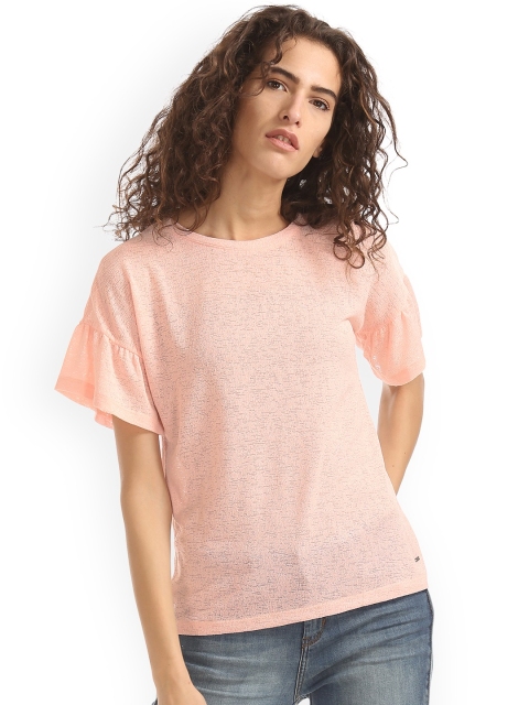 

ELLE Women Peach-Coloured Solid Top