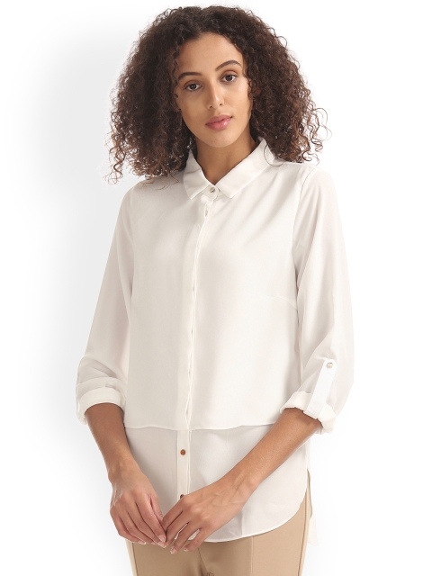 

ELLE Women White Regular Fit Solid Casual Shirt