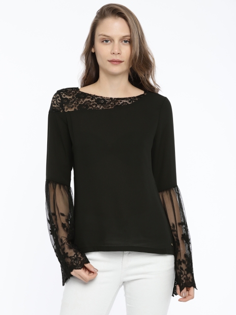 

ELLE Women Black Self-Designed Regular Top