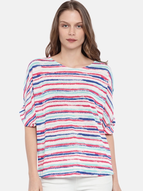 

ELLE Women Blue & Pink Striped Top