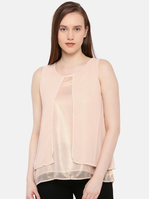 

ELLE Women Peach-Coloured Sheen Top
